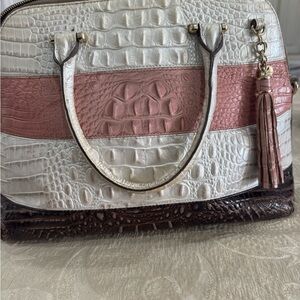 Elegant Croc-Embossed Handbag - White, Pink, and Brown